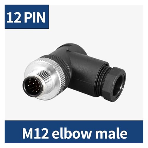 Conector M12 macho de 12 pines en codo, acoplamiento roscado impermeable IP67 (Pack de 10 unidades) 3