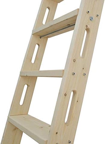 DIYHD 87″ Knotty Pine Wood Sliding Library Ladder Rolling Ladder
