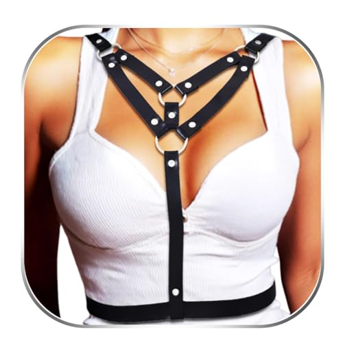 REETAN Leather Chest Harness Rave Fashion Punk Body Accessories for Women