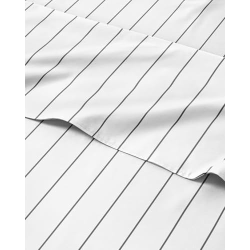 Striped Sheets - Grey Striped Sheets - 1 Flat & 1 Fitted & 1 Pillowcase w/ Deep Pockets – Comfy, Wrinkle & Fade-Free - Soft, Breathable and Cooling – Luxury Pinstripe Bedding - Twin XL Size