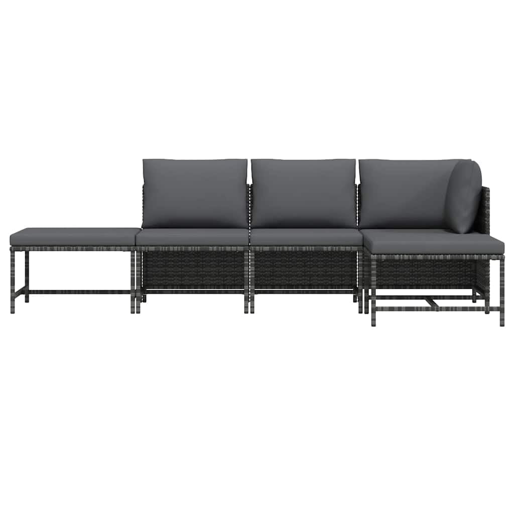 vidaXL Gartenmöbel 5-TLG. mit Auflagen Mittelsofa Ecksofa Fußhocker Sofa Lounge Gartenset Gartensofa Garten Garnitur Sitzgruppe Grau Poly Rattan