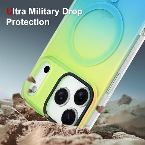 Image of AIGOMARA Magnetic Case for iPhone 17 Pro, Compatible with Magsafe, Fluorescent Iridescent Case for Women Girls, Shockproof Translucent Matte Protective Cover 6.3 Inch 2025, Green Blue