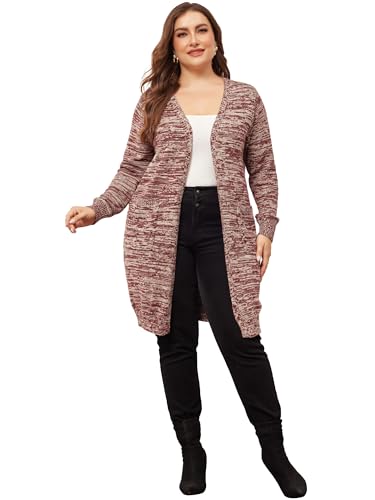 Image of Agnes Orinda Plus Size Sweater Cardigan for Women Contrast Color Open Front Long Sleeve with Pockets Cardigans Sweater Coat