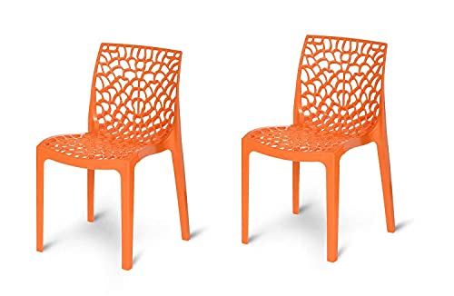 Image of activa Web Designer Plastic Chair for Home, Office and Restaurant and Cafe|Armless Chair for Dining Room| Heavy Duty Outdoor Plastic Chair | Designer Balcony Chair (Orange, Set of 2)