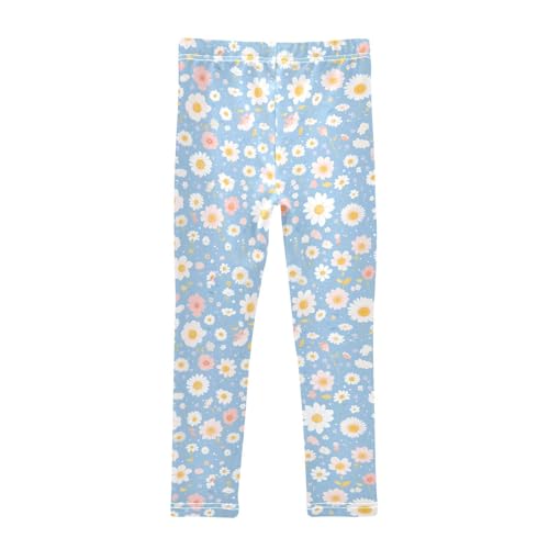 KLL Polka Dots and Tender Chamomile Flowers Girls Cotton Leggings Stretchy High Waisted Athleisure Pants Exercise2