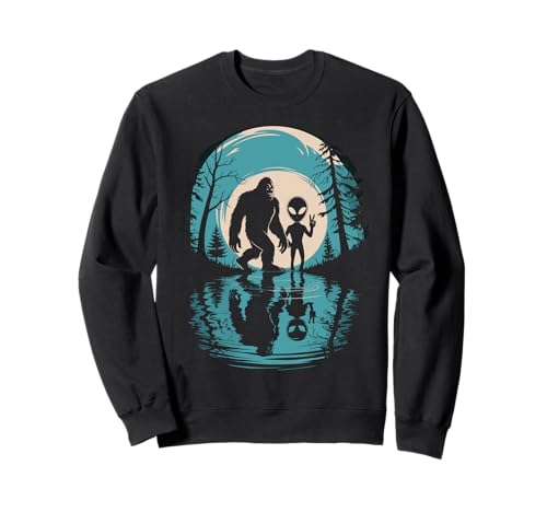 Bigfoot And Alien Peace Sign Moon Lake Reflection Forest Art �g���[�i�[