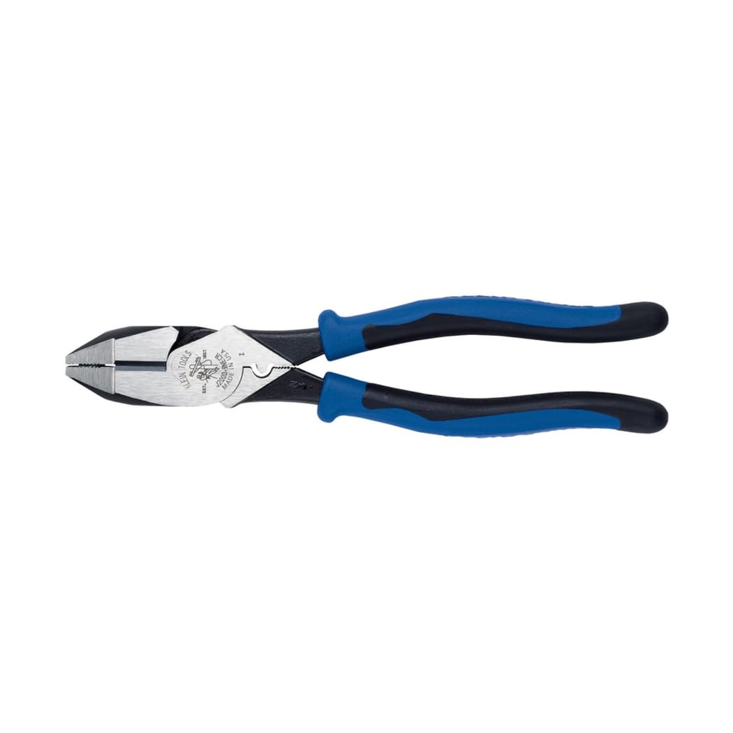 Klein Tools J2000-9NECR Lineman's Pliers, Crimping, 9-Inch, Made in USA, For Non-Insulated Connectors-Lugs-Terminals, Cuts ACSR, Screws and Nails,