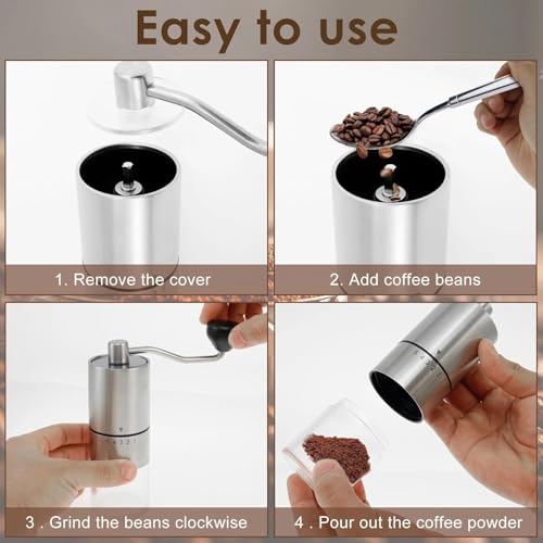 Image of Manual Coffee Grinder with 5 Grind Adjustable Settings, Portable Ceramic Burr Coffee Beans Grinder for Drip, French Press & Espresso, Stainless Steel Spice & Herb Crusher- 20g Capacity (X041)