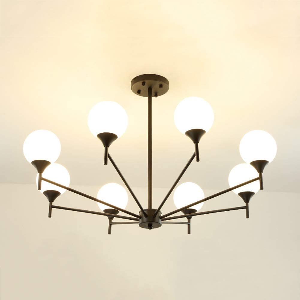 SXECAEPS Simple Molecular Glass Chandelier,Living Room Dining Bedroom,E27 Nordic Magic Bean Chandelier-Black. 8 Head Made in China