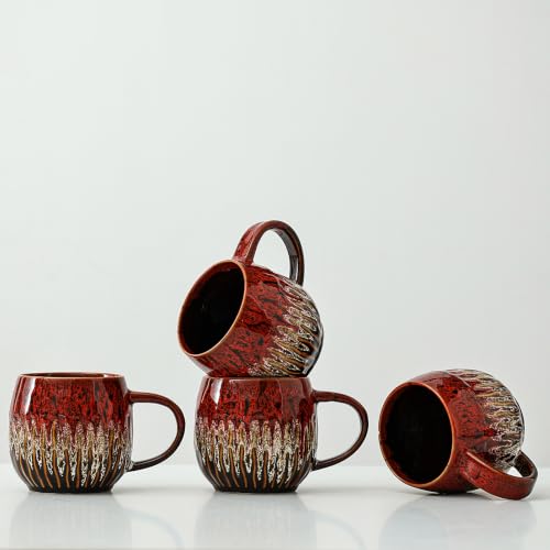 lpylxingyan Large Ceramic Coffee Mug - 20oz Big Tea Cup, Red, Set of 4