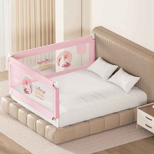 Kids Station Foldable Baby Bed Rail Guard – 28-Level Adjustable Height, 6.3ft x 5.3ft (190x160cm), 2 Sides, Made in India (Pink, with Pocket)