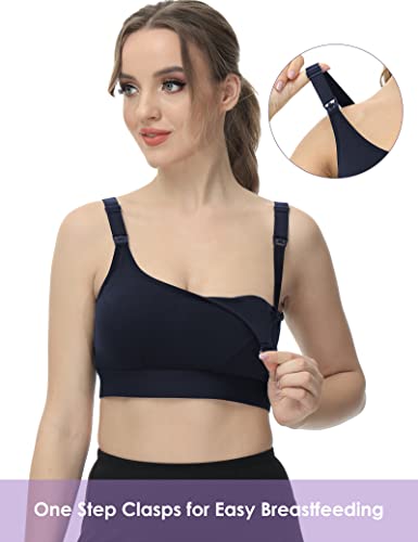 Hofish Women's Low Impact Maternity Nursing Sports Bra Racerback Stretchy Breastfeeding Bras Navy Blue L #TOP3