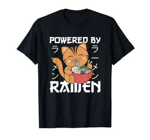 Alimentato da Ramen Cute Cat Mangia Ramen Noodles Cat Maglietta