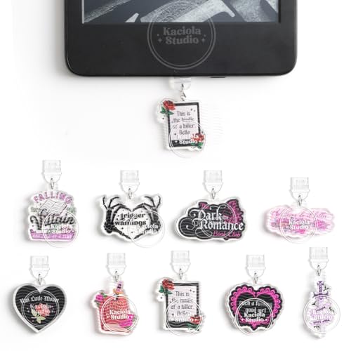 Kaciola 9PCS Charms for Kindle, Dust Plug Charm Accessories for E-Reader, Type C Charging Port Compatible with Kindle Paperwhite 11th-12th, Gifts for Book Lover Readers (Dark Romance)
