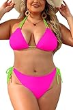 Daci Women Plus Size Triangle Bikini Sets Two Piece Double Straps Halter Swimsuit Side Tie String Sexy Bathing Suits Pink and None Green 18 Plus