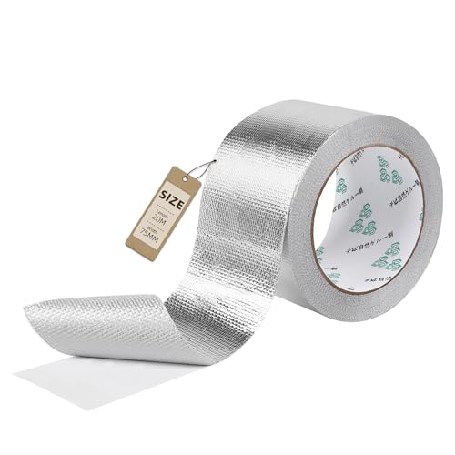 Supaway Ruban aluminium auto-adhésif renforcé de fibre de verre 75mm x 20m, imperméable et résistant à la chaleur, Ruban en aluminium résistant à l'eau et à la chaleur pour sceller, réparer et isoler