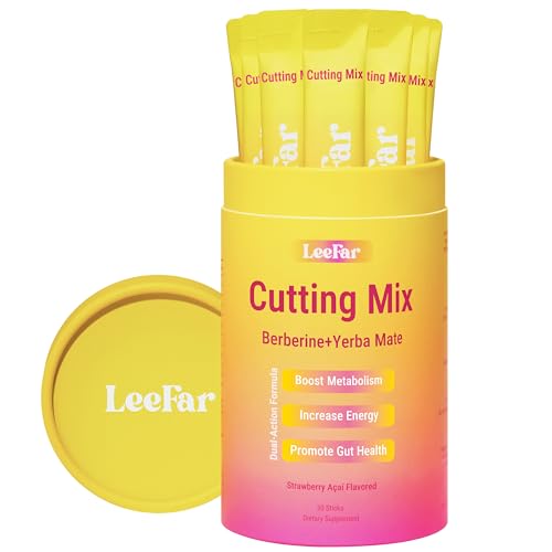 Leefar Cutting Drink Mix - Berberine 5-HTP & Yerba Mate for Satiety Signaling Metabolism & Gut Health - Strawberry Aa Flavored 30 Count