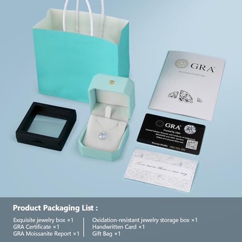 KRKC&CO Moissanite Necklace for Women, 0.5-4CT Lab Grown Sterling Silver Solitaire Heart Pendant, Anniversary Birthday Gift for Wife, Mom Wedding, D Color VVS1, GRA3