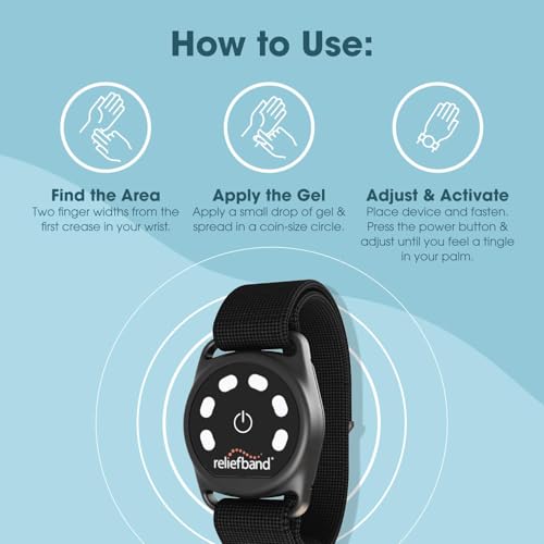 Image of Reliefband New Sport Anti-Nausea Wristband | Waterproof | Nausea & Vomiting Relief for Motion Sickness, & Morning Sickness | Drug & Side Effect Free, Long Lasting, Fast-Acting (Grey, 1 Extra Gel Tube)