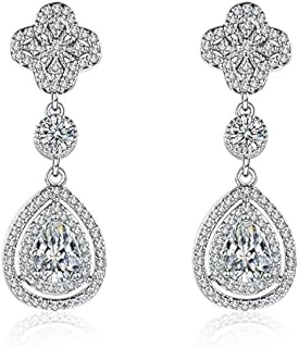 Silver Stud Drop Earrings for Women, 925 Sterling Silver Stud Dangle Earrings Cubic Zirconia Heart Stud Earrings Hypoallergenic Crystal Stud Earrings Jewellery Gift