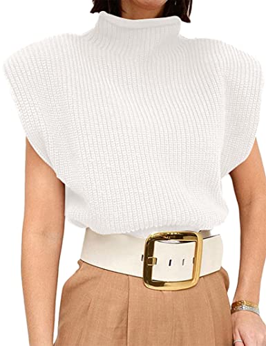 Image of Womens Sleeveless Sweater Vest Turtleneck Ribbed Knit Tank Tops Basic Slim Fit Top