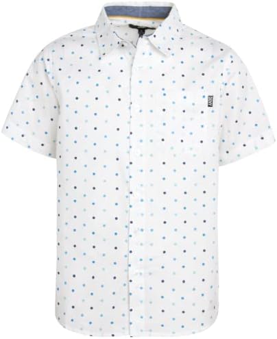 DKNY Boys' Shirt - Classic Fit Short Sleeve Button Down Shirt (Size: S-XL), Size 10/12, White/Multidots