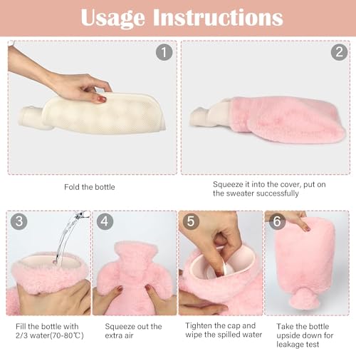 Image of Econa Hot Water Bag with Plush Fur Cover for Pain Relief, Leakproof Rubber Heating Bottle for Period Cramps, Back Pain & Muscle Therapy, Hot & Cold Compress Bag (1000 ML - Hallo - Pink)