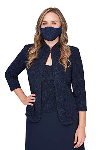 Alex Evenings Women's Size Long Dress With Mandarin Neckline Jacket (Regular Petite, Navy Plus, 18W #TOP4