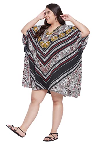 Image of Oussum Short Caftans for Women Plus Size Kaftan Tunic Tops Polyester Summer Beach Clothing Mini Cover Ups Dress for Ladies