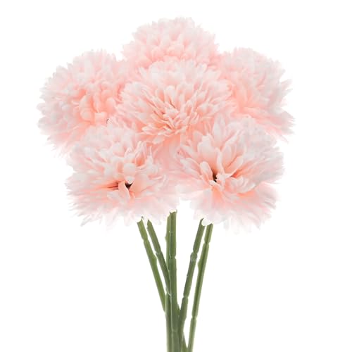 M METERXITY 6-Pack Artificial Chrysanthemum Ball Flowers,11 Inch Faux Chrysanthemum Silk Bouquets Real Touch Faux Flowers for Home/Wedding/Christmas/Party[Champagne Pink]