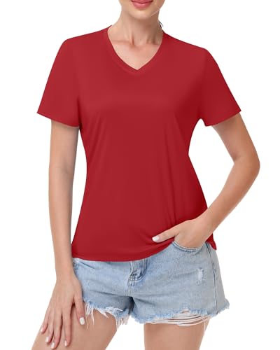 Image of Runhit Womens Workout Tops Short Sleeve UPF 50+ Athletic Sun Shirts Quick Dry V Neck T-Shirt Moisture Wicking Gym Hiking Tee