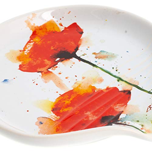 Dean Crouser Poppy Flower Floral Watercolor Red 5 X 5 Glossy Ceramic Stoneware Spoon Rest #TOP3