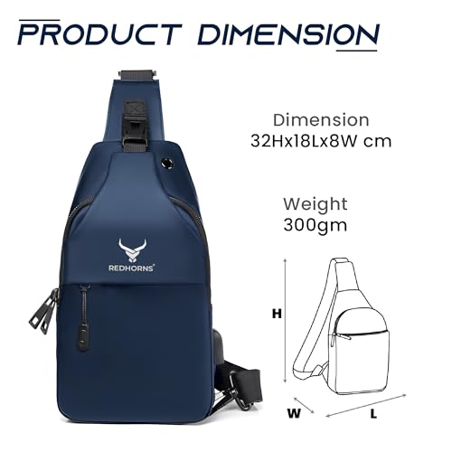 Image of REDHORNS Waterproof Crossbody Chest Bag for Men and Women Fashion Sling Bag With Adjustable Shoulder Strap, Multipurpose Cross Body Backpack with 4 Pockets, USB Charging Port and Earphone Hole