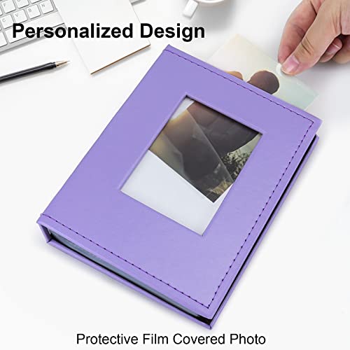 Image of Vienrose Small Photo Album 4x6 Holds 52 Photos, 2 Pack Mini Leather Photo Album with Cover Window, Acid-Free Baby Picture Album for Wedding, Family, Travel & Gift Keepsake, Purple