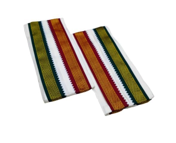 Men’s Cotton Angavastram Towel White with Double Color Border | Traditional Kasavu Shawl/Melmundu/Uthareeyam | Soft Cotton Temple & Puja Shawl for Men (Pack of 2)-image-9