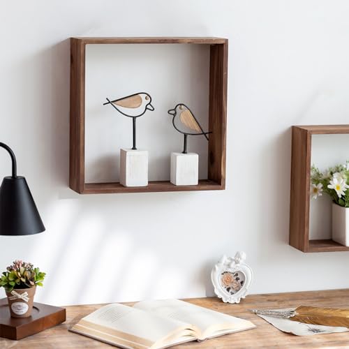 Sziqiqi Bird Statues For Home Decor - Small Cute Robin Birds Figurines Accent For Shelves Mini Knick Knacks Metal Bird Sculptures With Wood Base Bird Animal Decor For Living Room Gifts For Bird Lovers thumb #1
