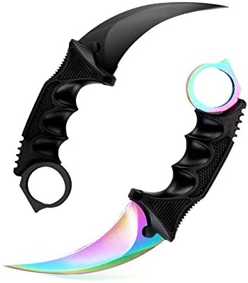 TOPOINT Karambit Knife, Stainless Steel Fixed Blade Knife with Sheath and Cord Knife CS-GO for Hunting Camping and Field Survival (Rainbow&Black)