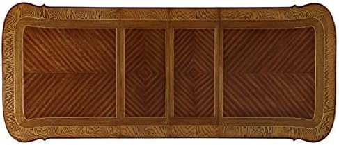 BOWERY HILL Double Pedestal Dining Table, 84–120 in Rectangular Wooden Top with Honey Oak Finish, Includes 2 Removable Leaves, Intricately Carved Base, Seats 10, Elegant Dining Room Table