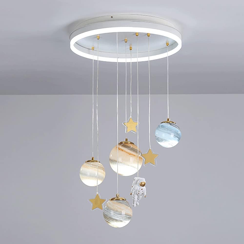 Lampe Suspendue Ciel Étoilé, Lustre Décoratif Pour Chambre D'Enfant, Lampe Suspendue Planète, Lampes À Suspension Led Modernes, Lampes À Bille En Verre Avec Kit Astronaute (Ampoule G9 Non Incl