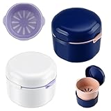 Wozzies Zahnspangendose, 2 Stück Prothesendose mit Sieb, Auslaufsicher und Tragbar Gebissdose, Retainer Box für Zahnersatz, Zahnprothesen, Zahnspangen, Zahnschiene und Knirscherschiene (Blau+ Weiß)