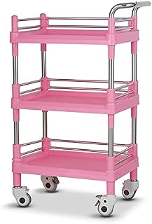 AUNEVN Movable Trolleys Kitchen Storage Shelves Serving Cart Cart Tool Mobile Beauty Salon Rolling Trolley,Universal Wheel Spa Hair Styling Tattoo Cart with Brake,Portable Abs Utility Cart/Pink