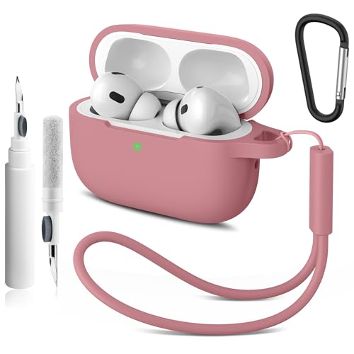 Airpods Pro/Pro 2nd Generation Case Cover Silicone AirPods Pro 2nd Case Shockproof Protective Cover with Cleaning Kit for AirPods Pro 2nd Generation Case (Pink)