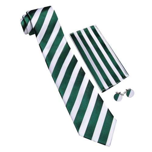 Image of Barry.Wang Man Stripe Ties Set Silk Woven Pocket Square Necktie Cufflinks Formal Party Business