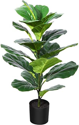 CROSOFMI Artificial Fiddle Leaf Fig Tree 35 Inch Fake Ficus Lyrata Plant with 28 Leaves Faux Plants in Pot for Indoor Outdoor House Home Office Garden Modern Decoration Perfect Housewarming Gift