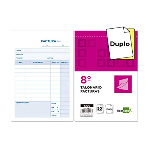 Liderpapel Talonario Facturas 8║ Original Y Copia T200 Con I.V.A