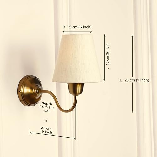 Image of Divine Trends Wall Lamp /Wall Light Antique Brass Finish with Off White Shade for Living Room, Bedroom, Home Decoration Pack of 1 (Off White Shade)