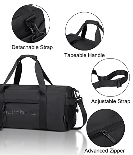 Image of Arctic Hunter Sport Travel Duffle Bag for Men Women 28L Polyester Gym Bag with Shoe Compartment Water-resistant Multi-pockets Handbag Detachable Shoulder Strap Sleek Training Swimming Duffel Bag,Black