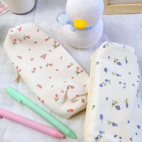 Image of Pink Women Fresh Style Pencil Bag Flower Floral Canvas Large Pen Pencil Pouch Bag Pencil Case Pen Holder Coin Pouch, Simple Cosmetic Storage Bags Makeup Bag Office, Pen, Pencil and Marker Cases