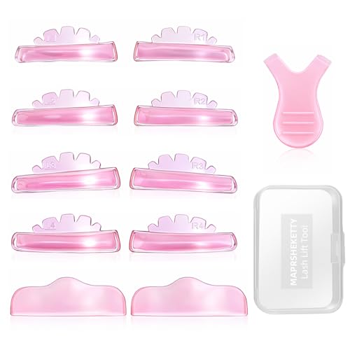 MAPRSHEKETTY 11pcs Liquid Silicone Material Lash Lift Tools Included 4 Sizes/8pcs Self-Adhesive Lash Lift Shields 2pcs Reusable Korean Lash Lift Pads and Y Brush for Eyelash Perming