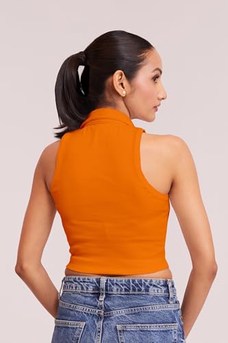 Image of BERRY BIRD Stylish Sleeveless V-Neck Slim Fit Collar Ribbed Knit Tank Crop Tops for Women & Girls Beach and Gym Wear and Western Trendy Fashion